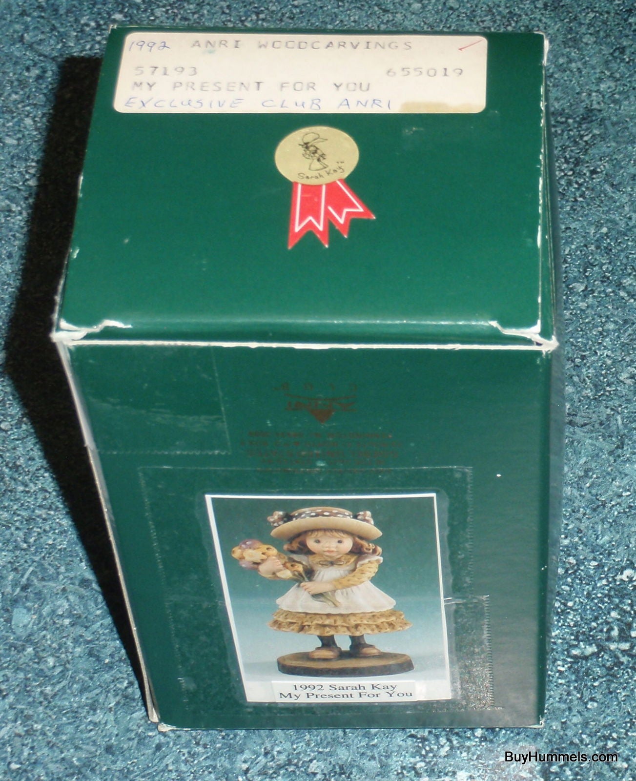 ANRI 4" Wood Carving Sarah Kay “My Present for You” Figurine With Original Box - Little Girl With Bouquet!