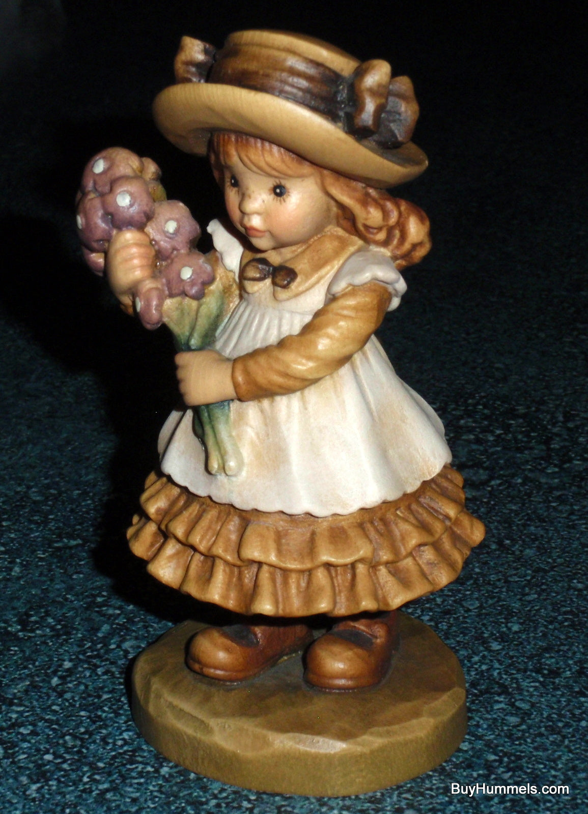 ANRI 4" Wood Carving Sarah Kay “My Present for You” Figurine With Original Box - Little Girl With Bouquet!