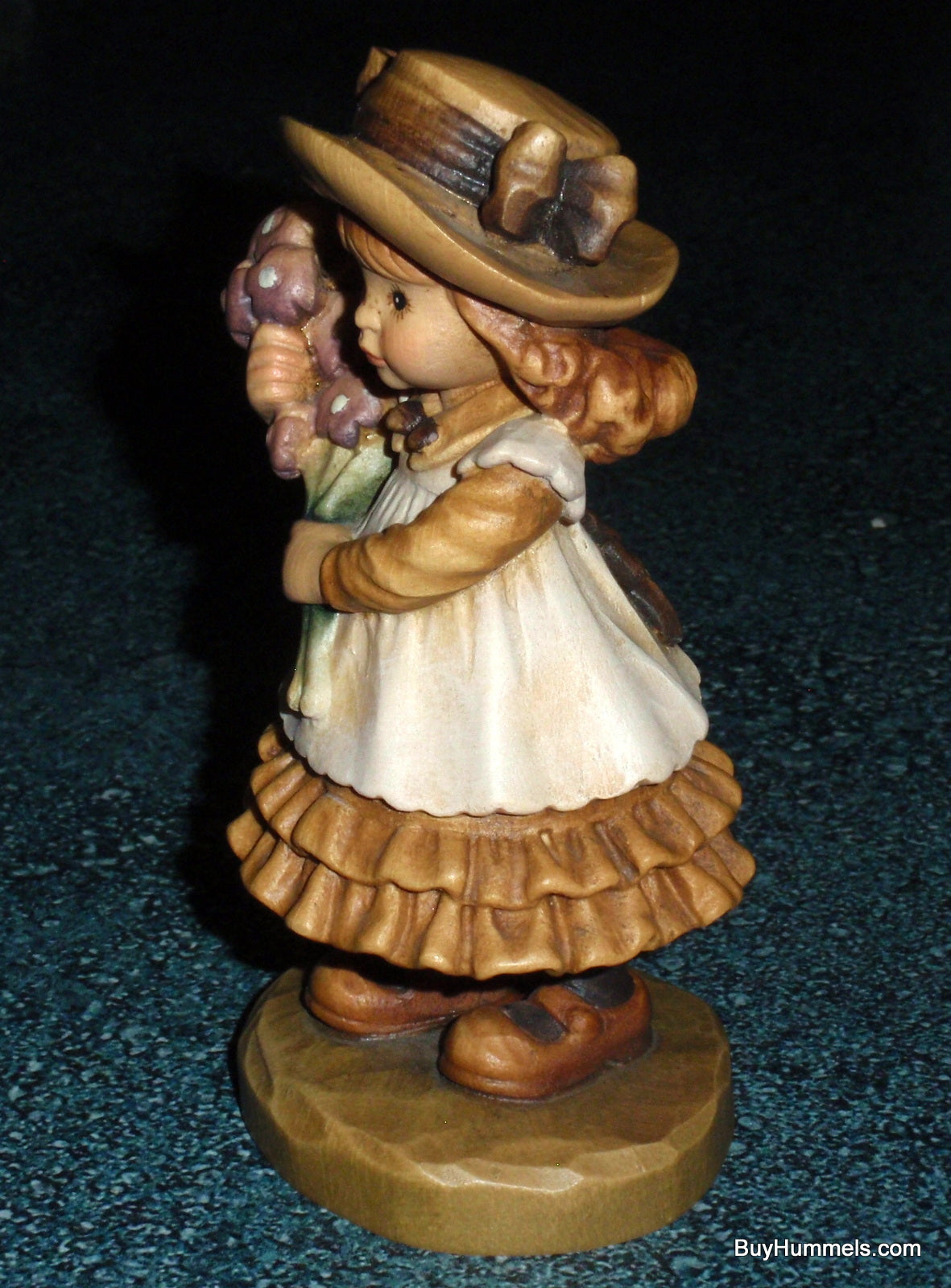 ANRI 4" Wood Carving Sarah Kay “My Present for You” Figurine With Original Box - Little Girl With Bouquet!