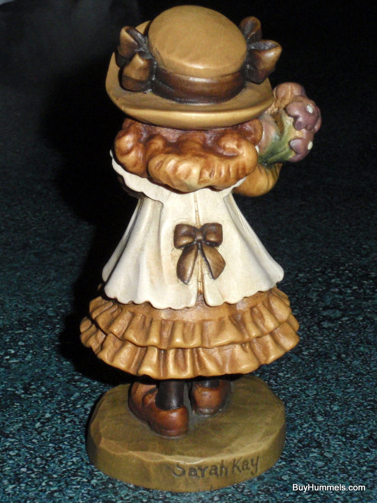 ANRI 4" Wood Carving Sarah Kay “My Present for You” Figurine With Original Box - Little Girl With Bouquet!