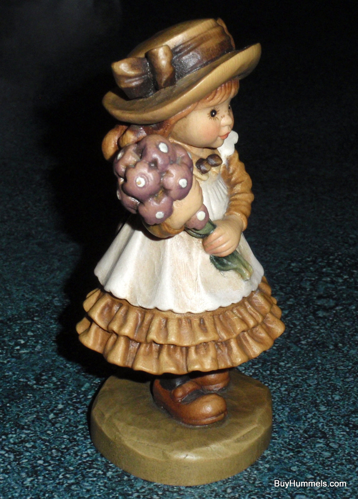 ANRI 4" Wood Carving Sarah Kay “My Present for You” Figurine With Original Box - Little Girl With Bouquet!