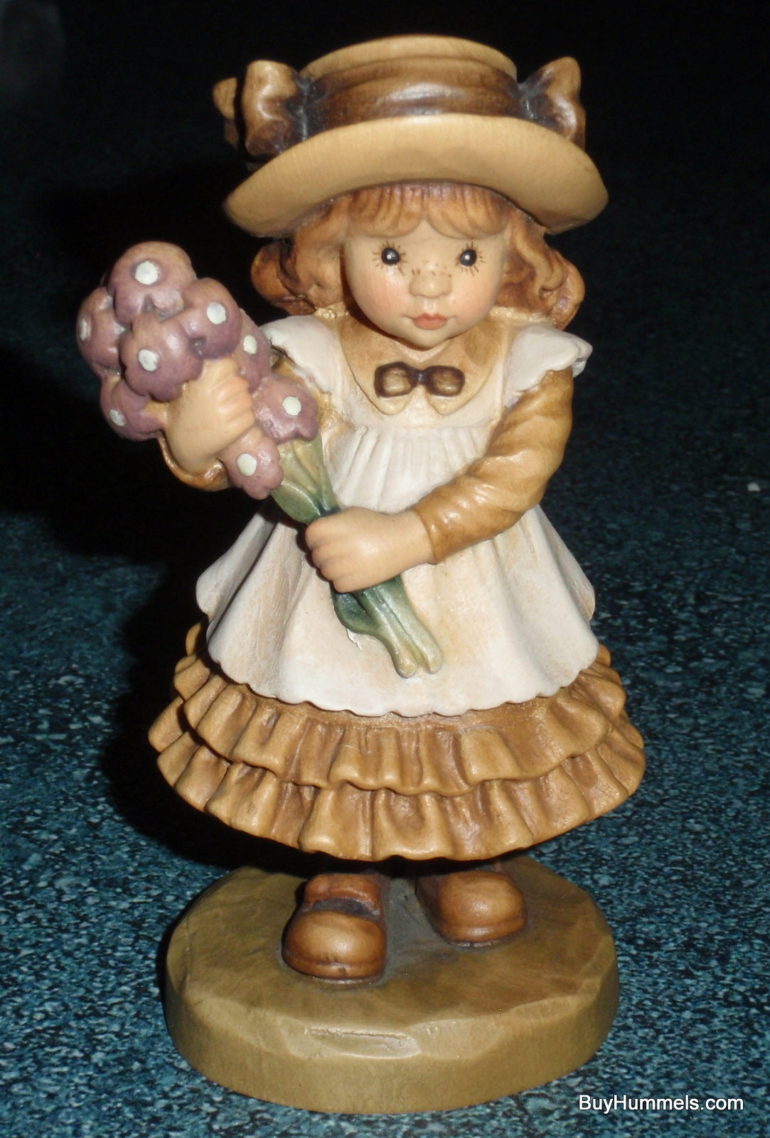ANRI 4" Wood Carving Sarah Kay “My Present for You” Figurine With Original Box - Little Girl With Bouquet!