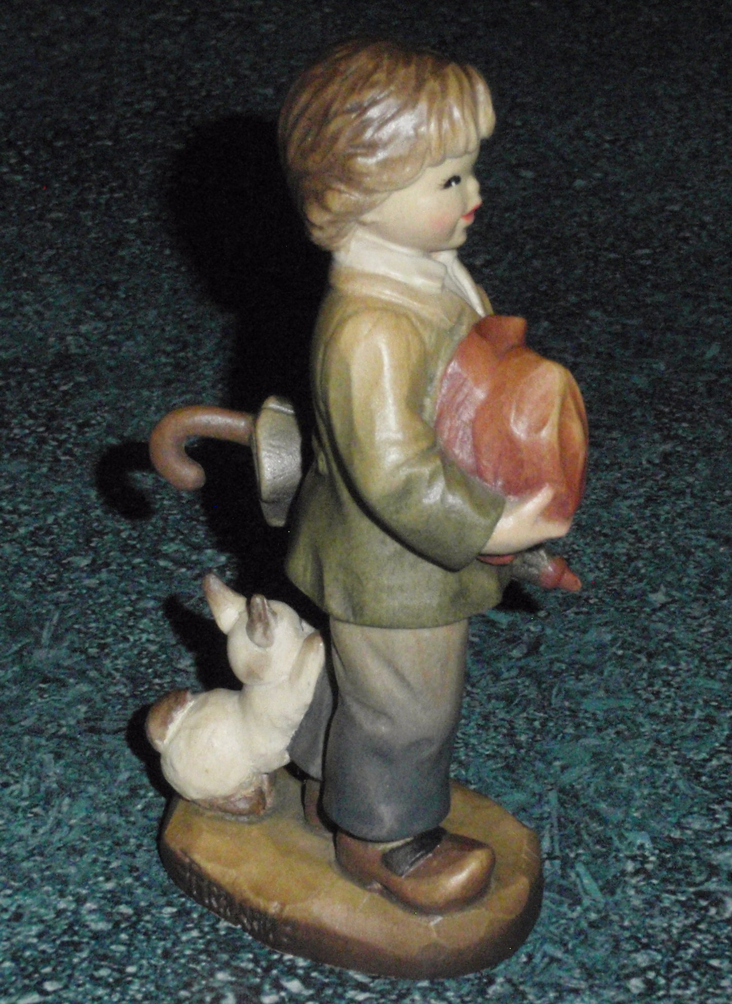 ANRI Ferrandiz Wood Carved Figurine "Truly Yours" Boy with Rabbit & Umbrella With Original Box - Cute Collectible Gift From Italy!
