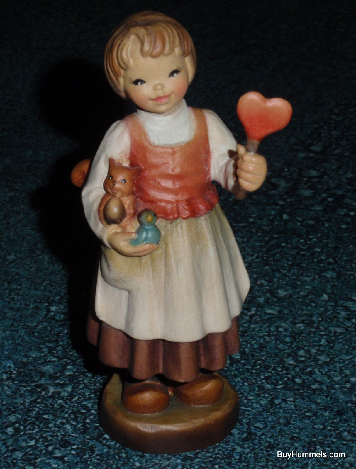 Anri Club Ferrandiz "You Are My All" Wood Carved Figurine With Original Box - Little Girl With Squirrel & Bird - Adorable Italian Gift!