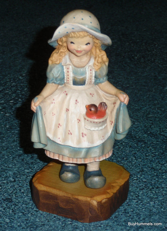 Club Anri "You Are My Sunshine" Wood Carved Figurine #55678 In Original Box - Little Girl With Red Bird In Her Apron!