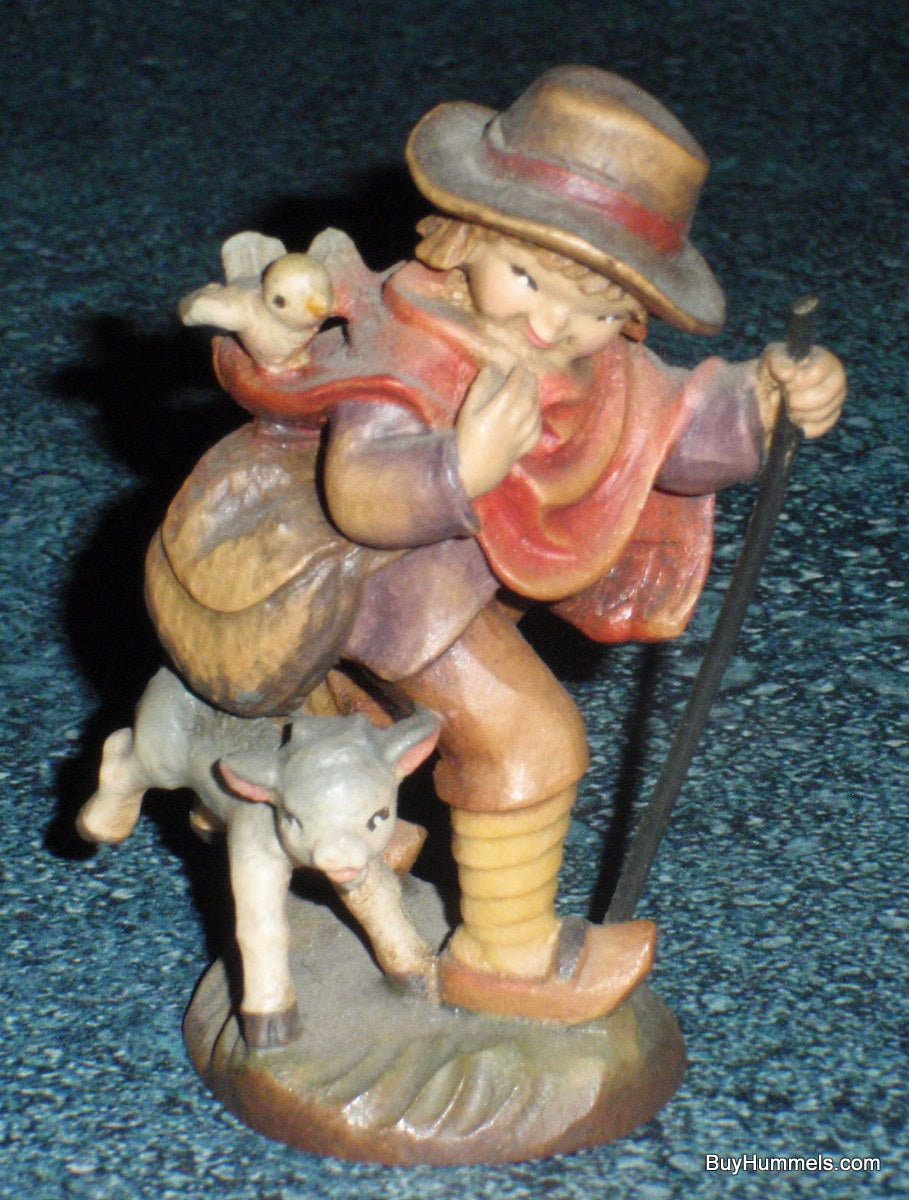 "SPREADING THE WORD" ANRI Juan FERRANDIZ 3" Wood Carved Figure Boy Lamb & Bird!
