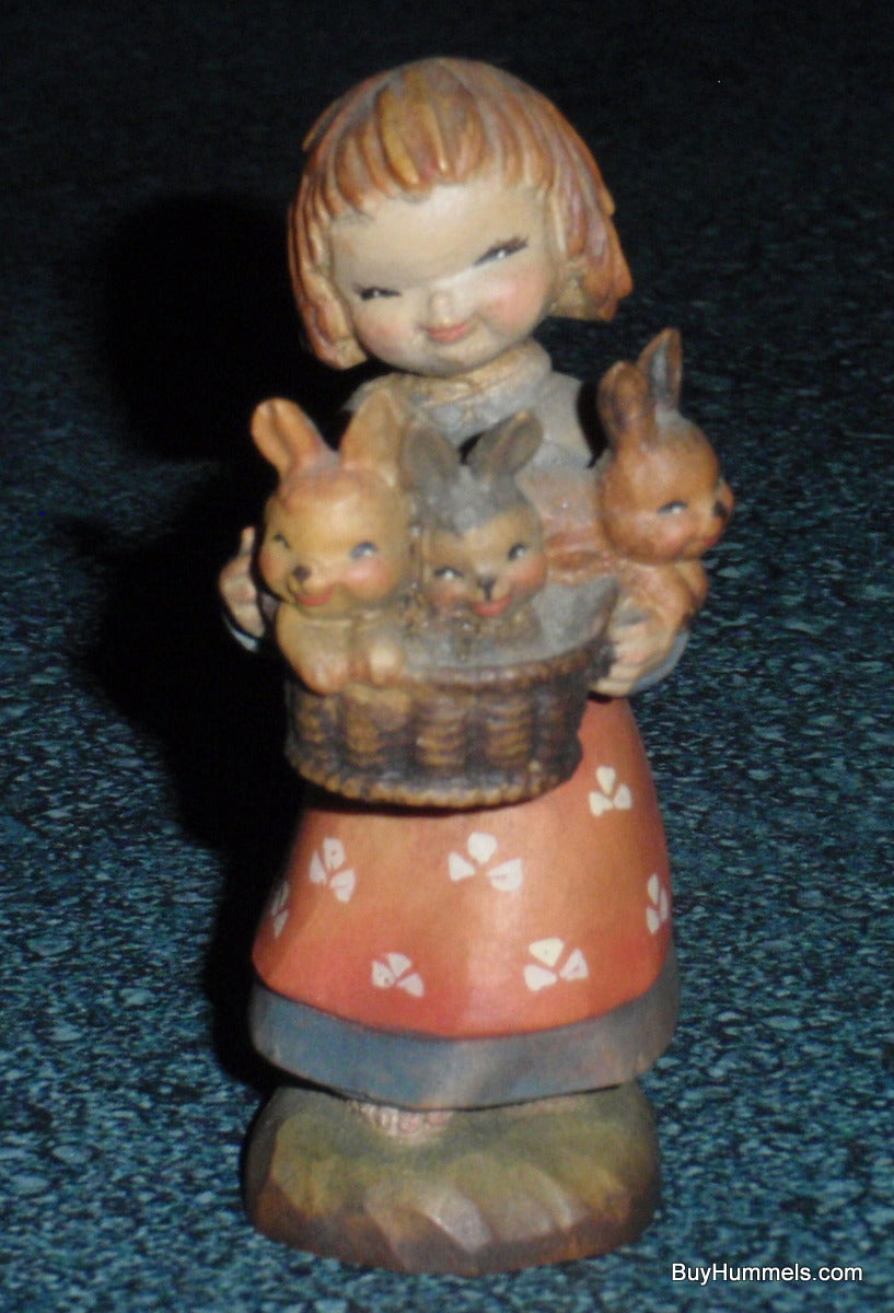 "Basket of Joy" ANRI Juan Ferrandiz Girl With Bunny Rabbits 3" Tall Collectible!