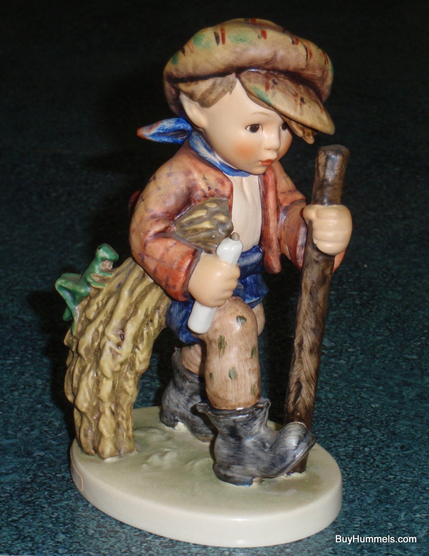 Goebel Hummel Figurine #386 "On Secret Path" - Boy On Hike With Grasshopper!
