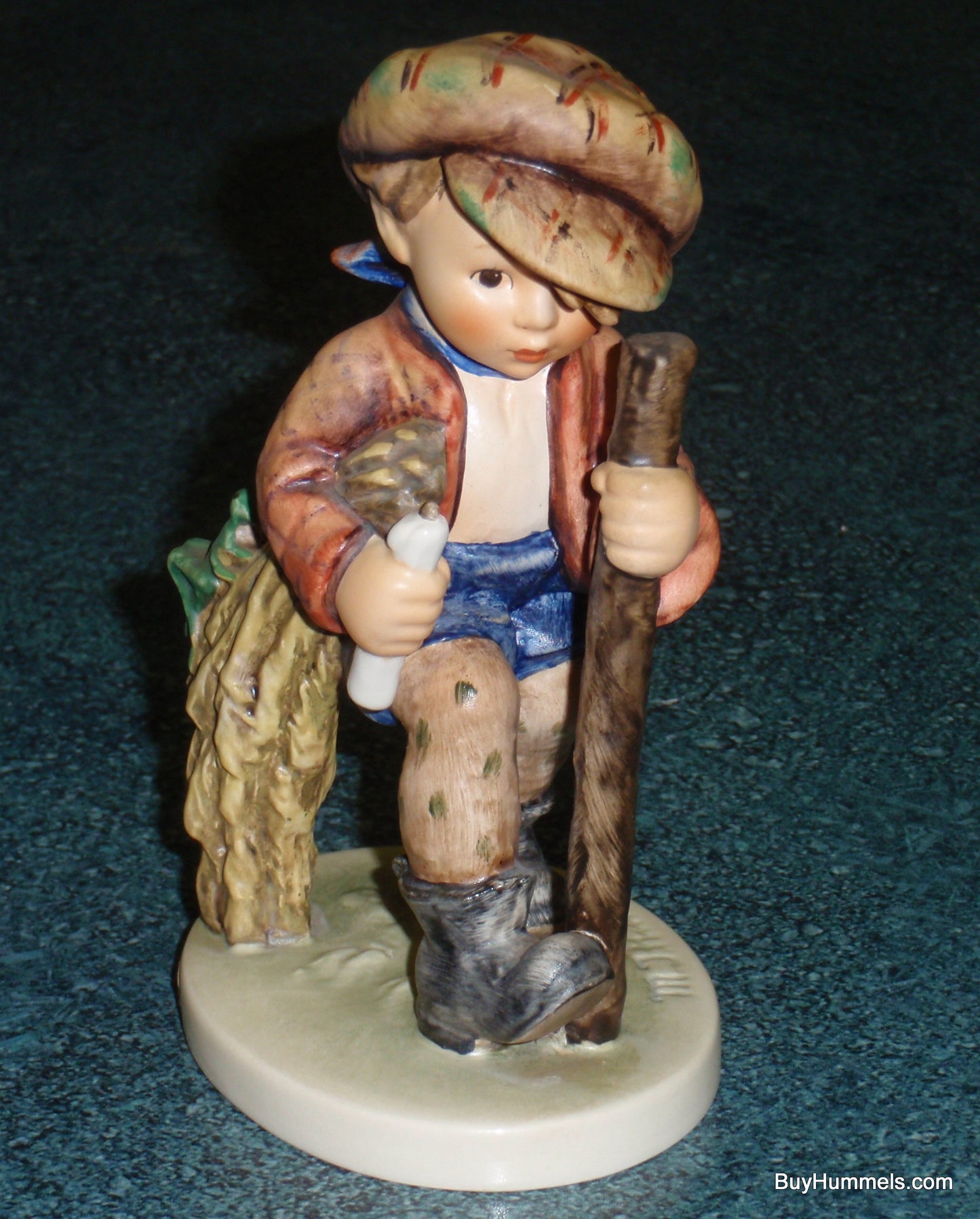 Goebel Hummel Figurine #386 "On Secret Path" - Boy On Hike With Grasshopper!