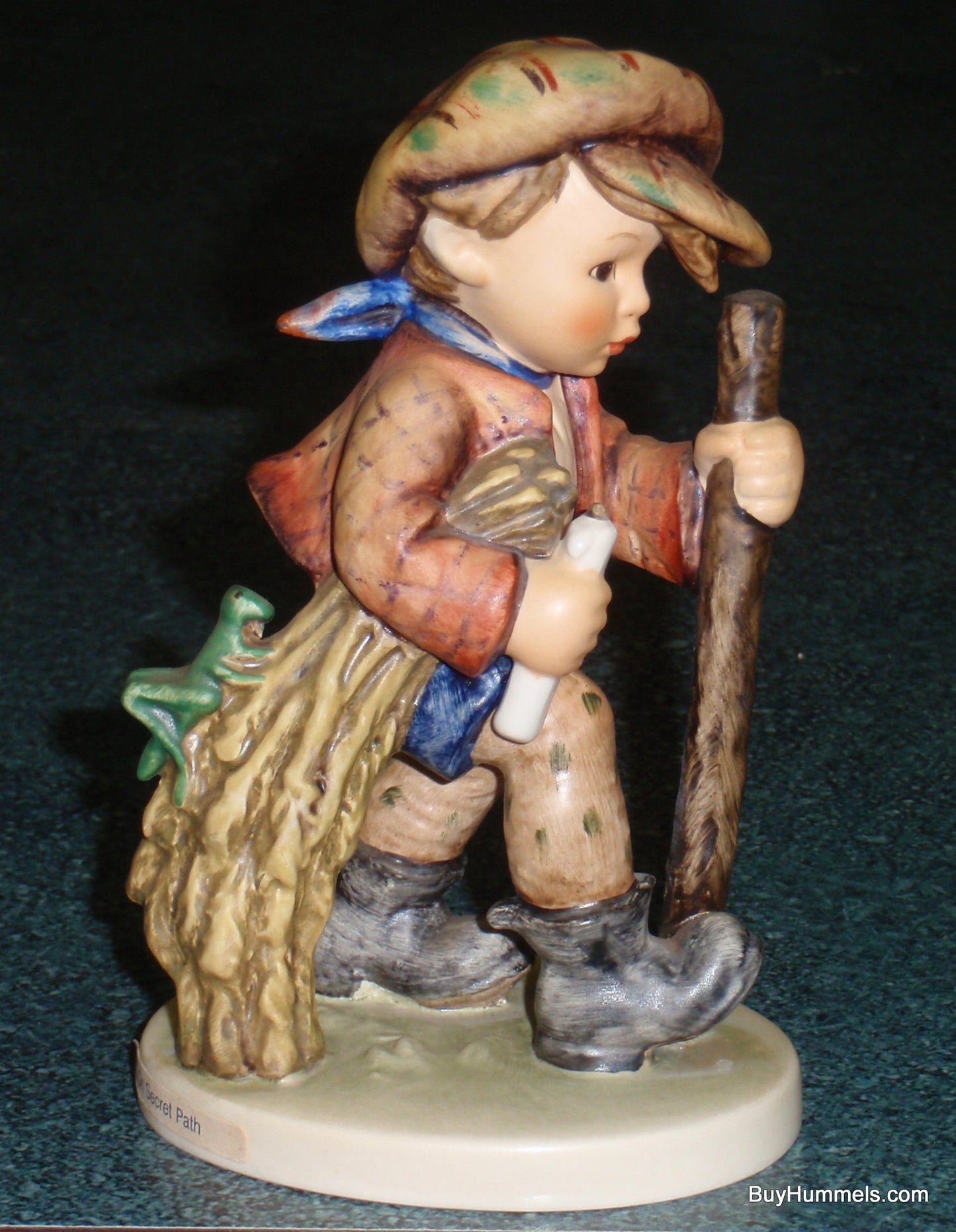 Goebel Hummel Figurine #386 "On Secret Path" - Boy On Hike With Grasshopper!