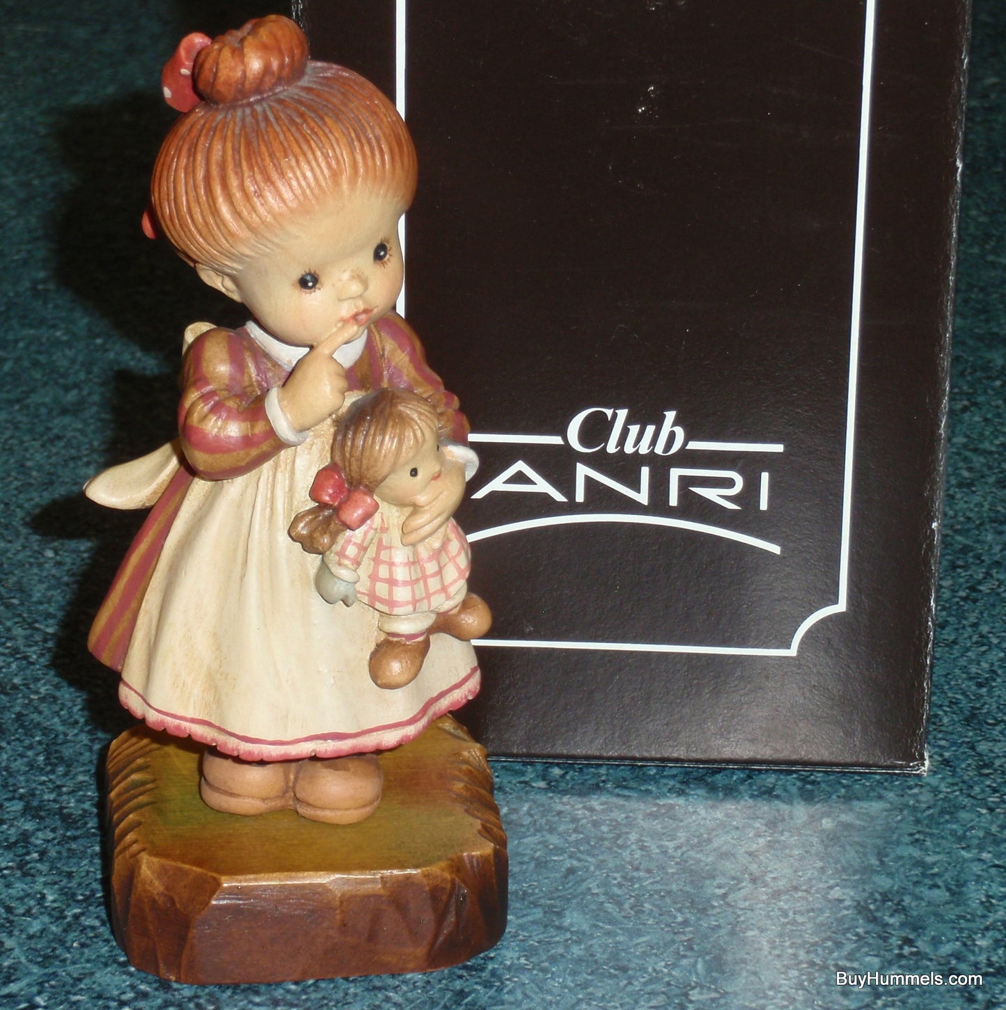 ANRI Woodcarvings Sarah Kay “I’ll Never Tell” Wooden Figurine With Original Box - Little Girl With Baby Doll - Collectible Girl From Italy!