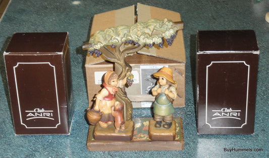 ANRI Ferrandiz Club Members Only Wood Carving Figurines "Harvest Time", "Harvest Helper" & Grapevine Scene -  Amazing Collectible Gift From Italy!