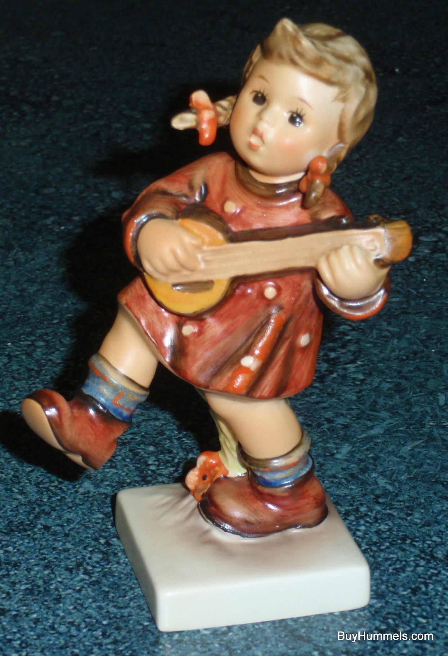 Goebel Hummel Figurine "Happiness" #86 - Little Girl In Red Dress Playing Banjo - CUTE GIFT!