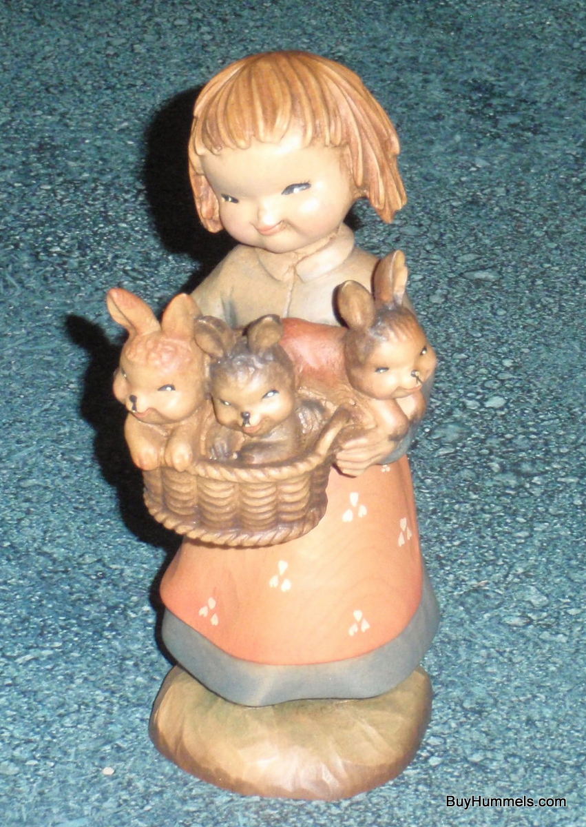 6" Anri Ferrandiz Hand Carved Wood "Basket of Joy" Girl With Bunnies Italy Box!