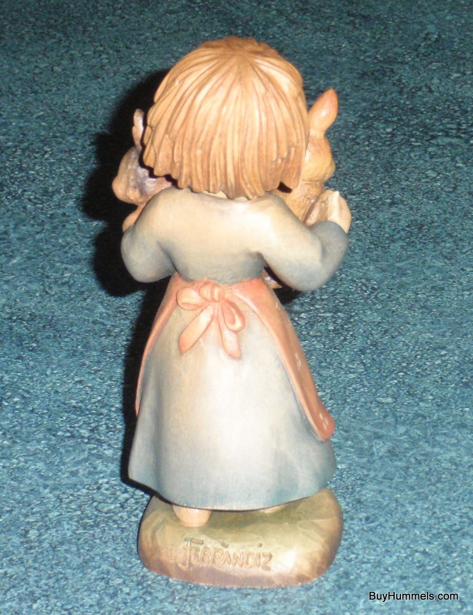 6" Anri Ferrandiz Hand Carved Wood "Basket of Joy" Girl With Bunnies Italy Box!