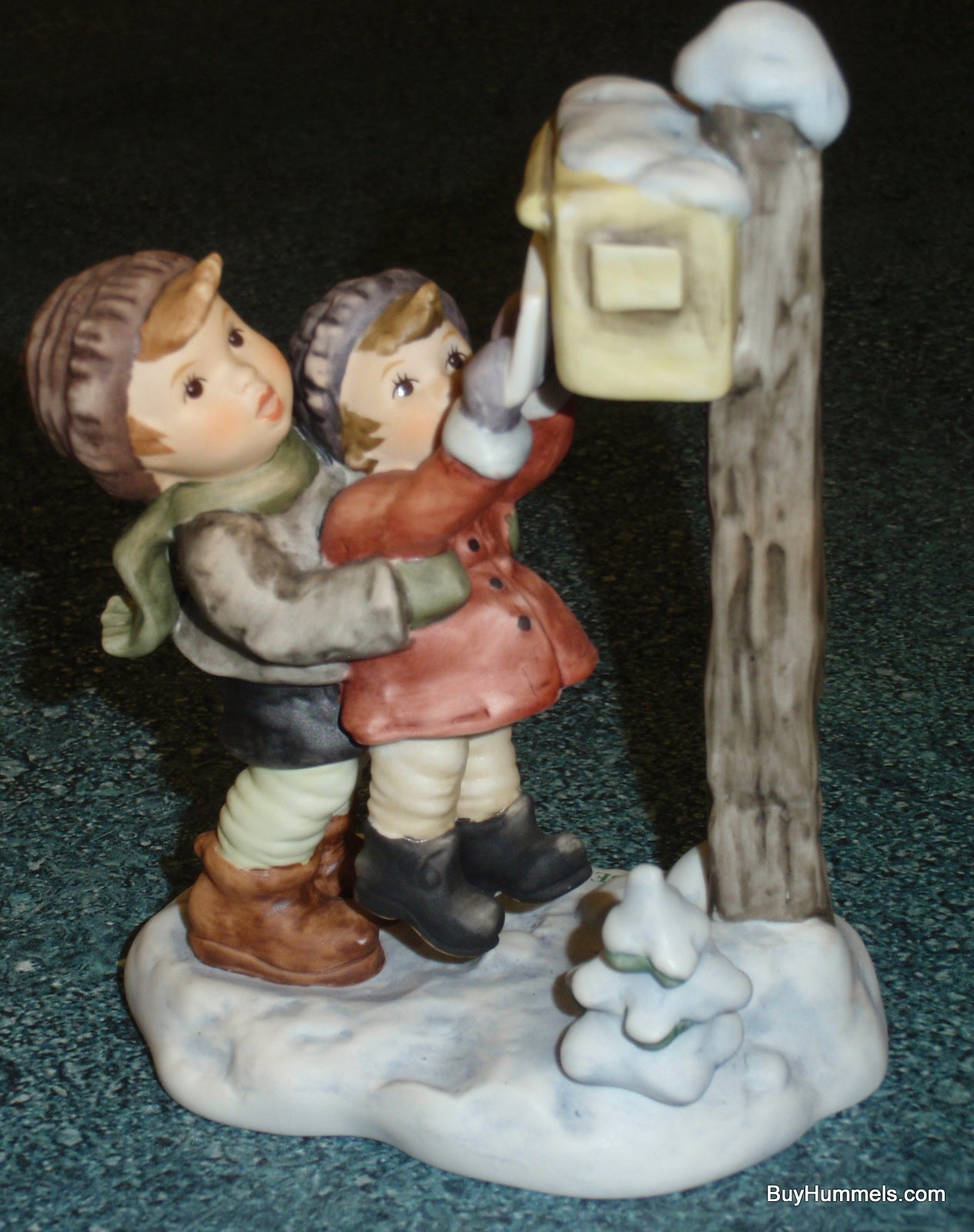 "Sending Season's Greetings" GOEBEL BERTA HUMMEL Figurine BH276 - Brother And Sister Mailing A Letter On Snowy Day!