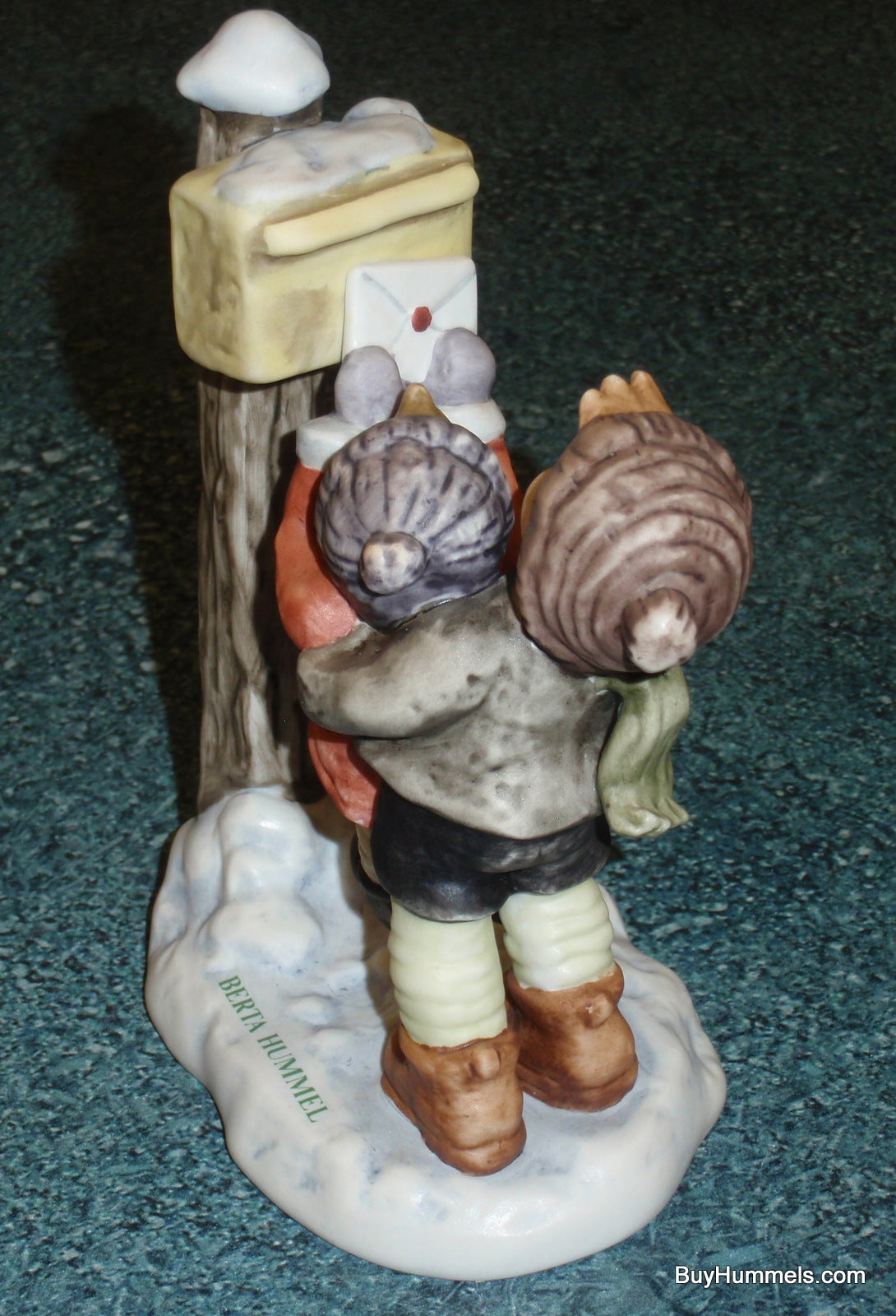"Sending Season's Greetings" GOEBEL BERTA HUMMEL Figurine BH276 - Brother And Sister Mailing A Letter On Snowy Day!