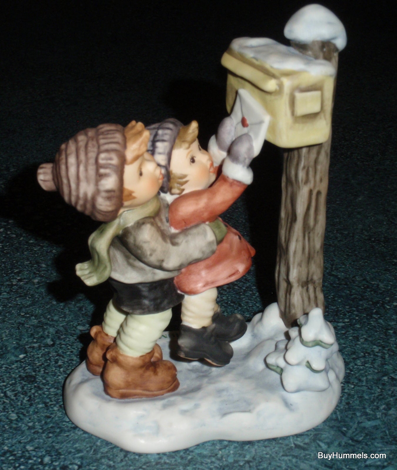 "Sending Season's Greetings" GOEBEL BERTA HUMMEL Figurine BH276 - Brother And Sister Mailing A Letter On Snowy Day!