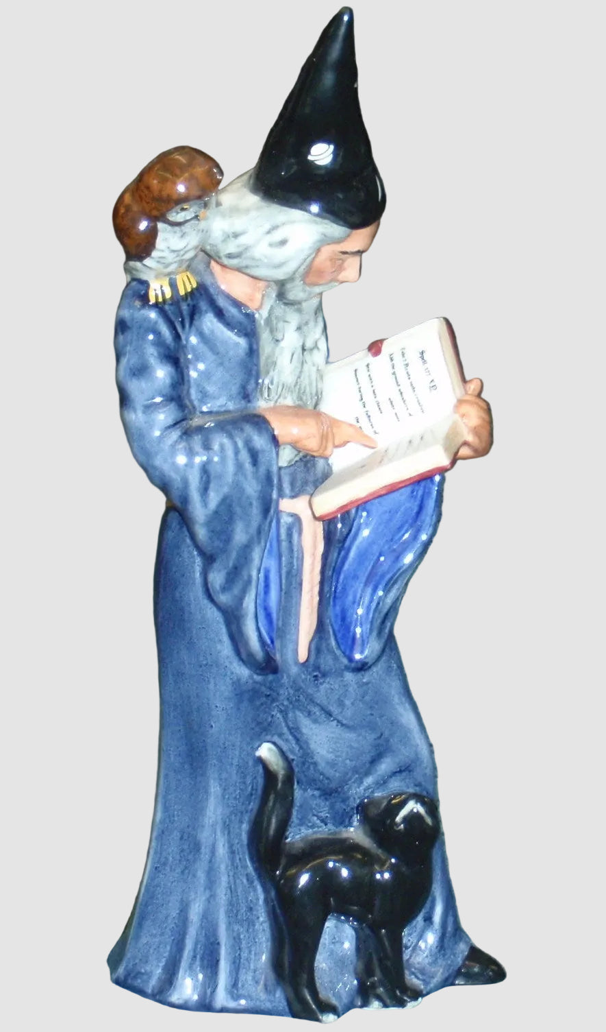 "The Wizard" Royal Doulton Figurine HN2877 Owl Black Cat Spell Book - Halloween Gift!