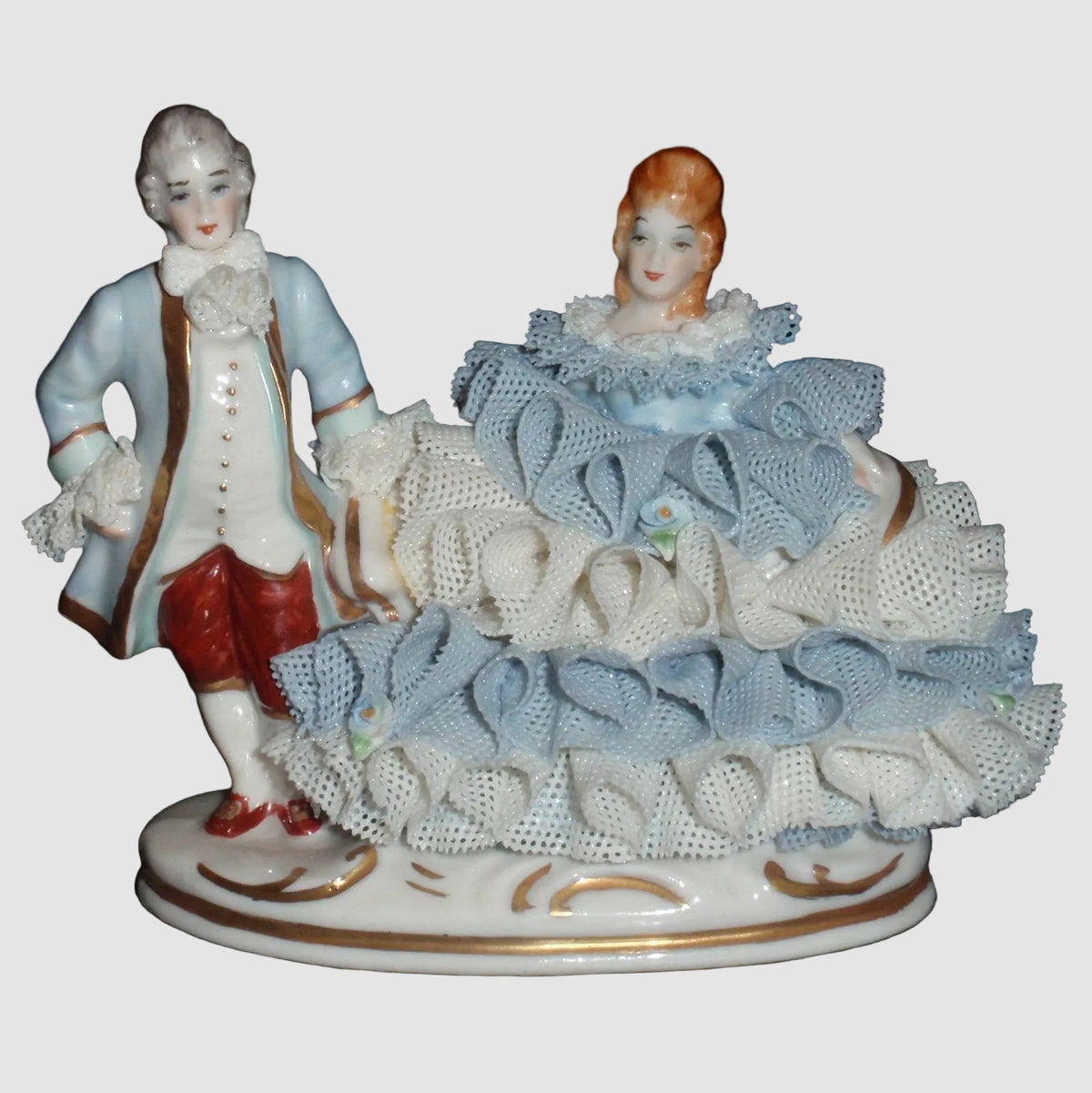 "Good Companions" Irish Dresden Victorian Lace Figurine (3.5" x 4.25")