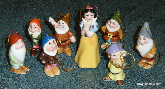Snow White And The Seven Dwarfs Christmas Ornaments By Walt - Made In Japan - Rare Vintage Christmas Disneyana Gift!