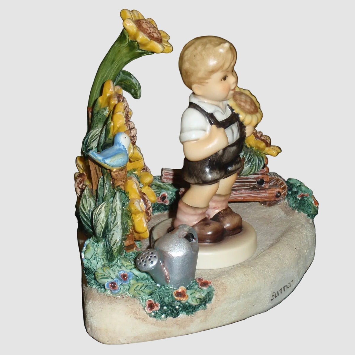 "Sunflower Boy" Goebel Hummel Figurine #2219 & "Summer Days" Hummelscape 1112-D Summer Set