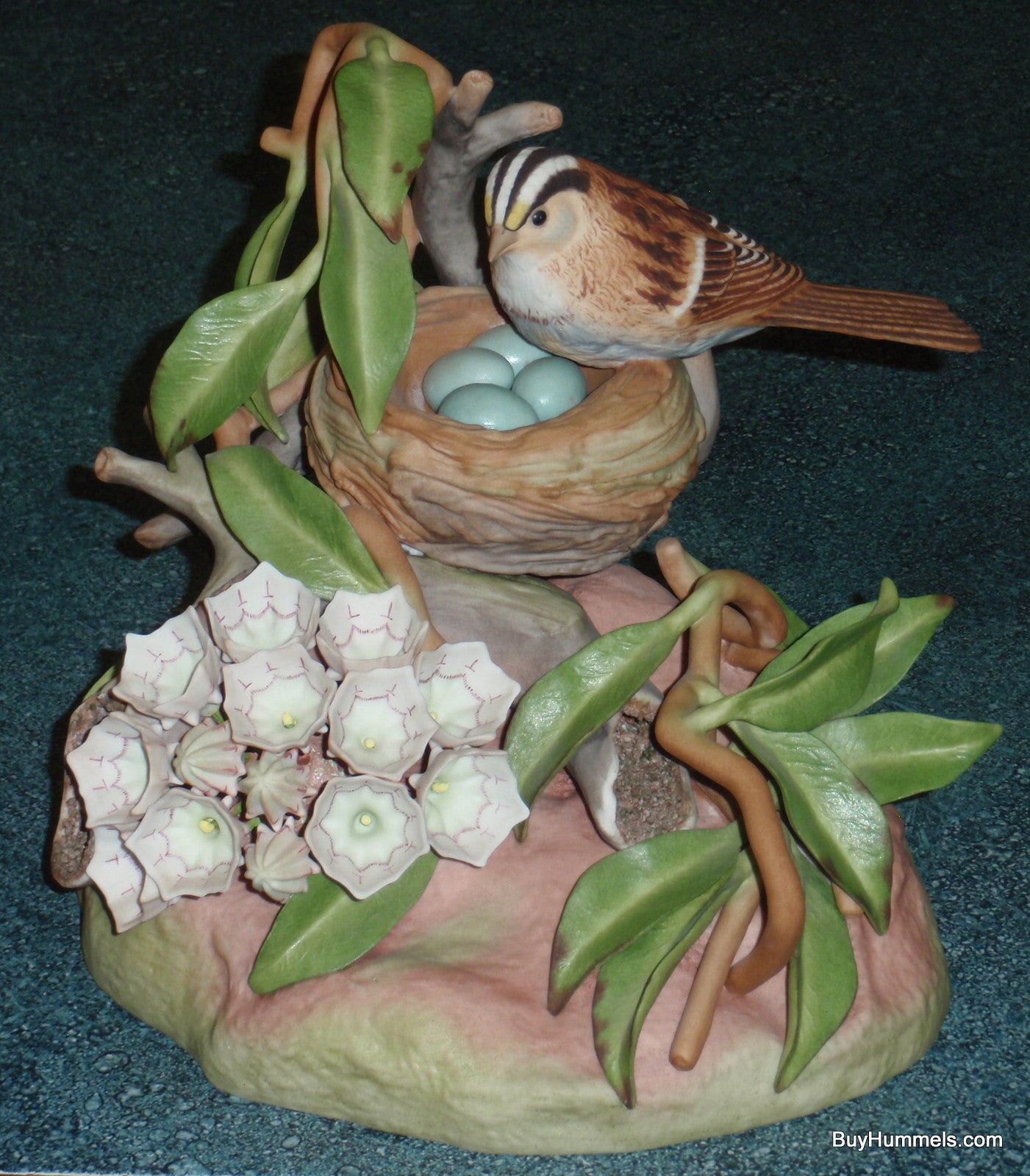 Burgues Porcelain Limited Edition White-Throated Sparrow With Mountain Laurel