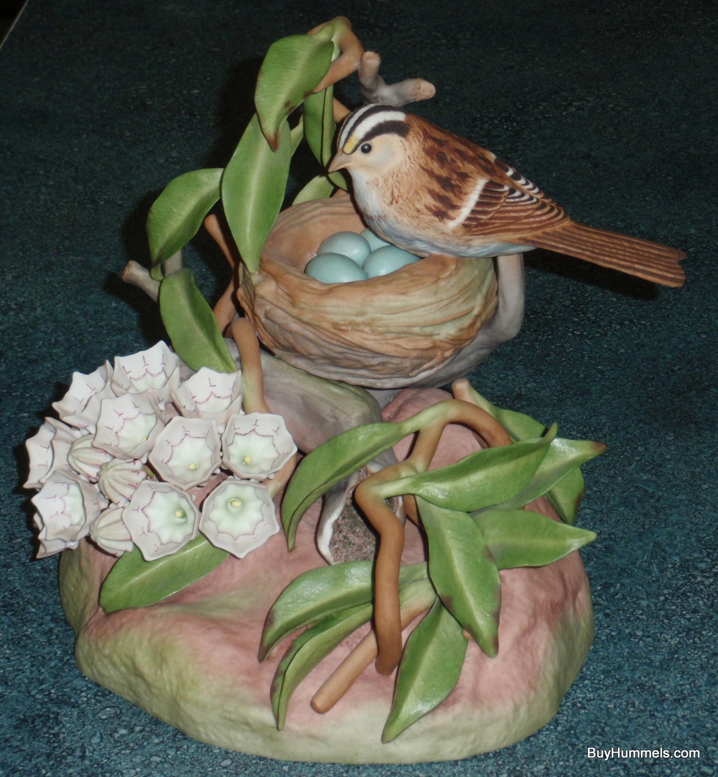 Burgues Porcelain Limited Edition White-Throated Sparrow With Mountain Laurel