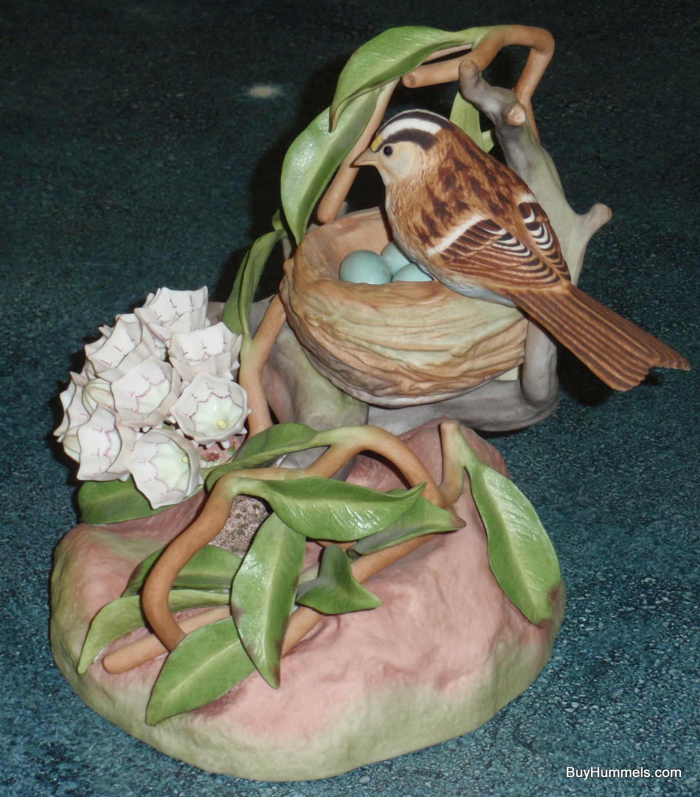 Burgues Porcelain Limited Edition White-Throated Sparrow With Mountain Laurel