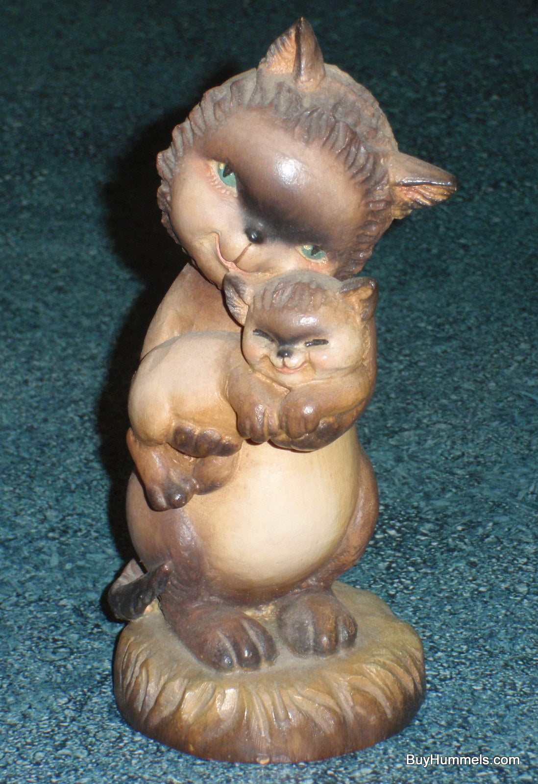 6" Anri Ferrandiz Carved Wood "Tender Moments" Cat Hugging Kitten Figurine GIFT!