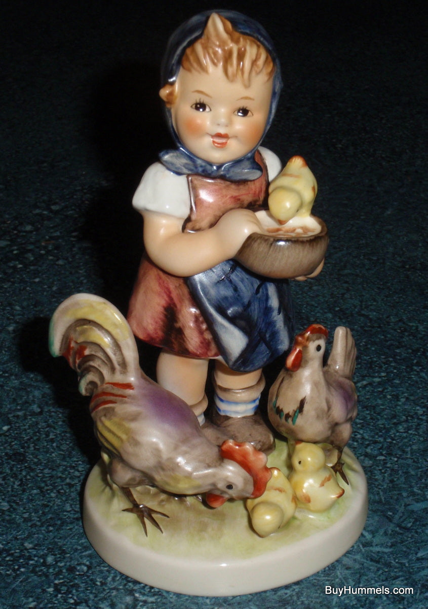 LARGE "Feeding Time" Goebel Hummel Figurine #199/1 - Little Girl Feeding Chickens!