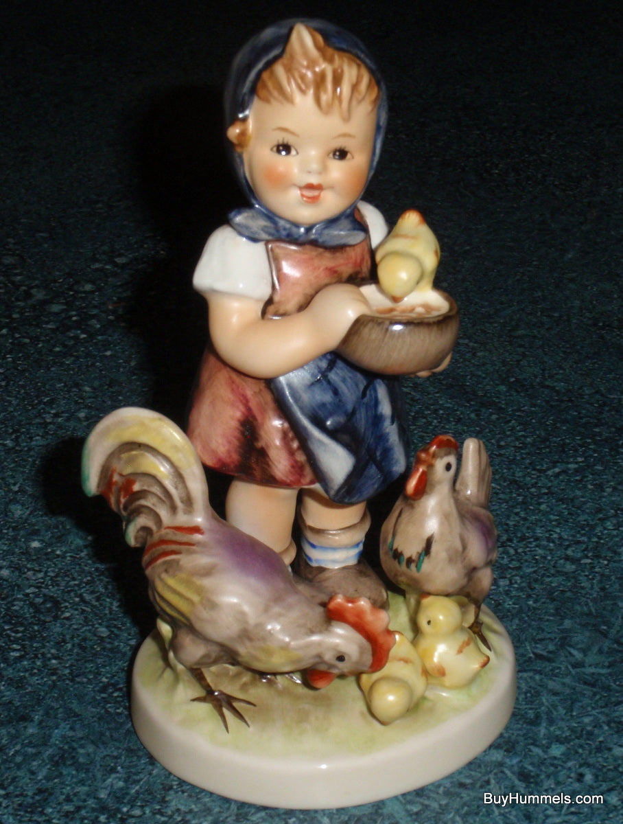 LARGE "Feeding Time" Goebel Hummel Figurine #199/1 - Little Girl Feeding Chickens!