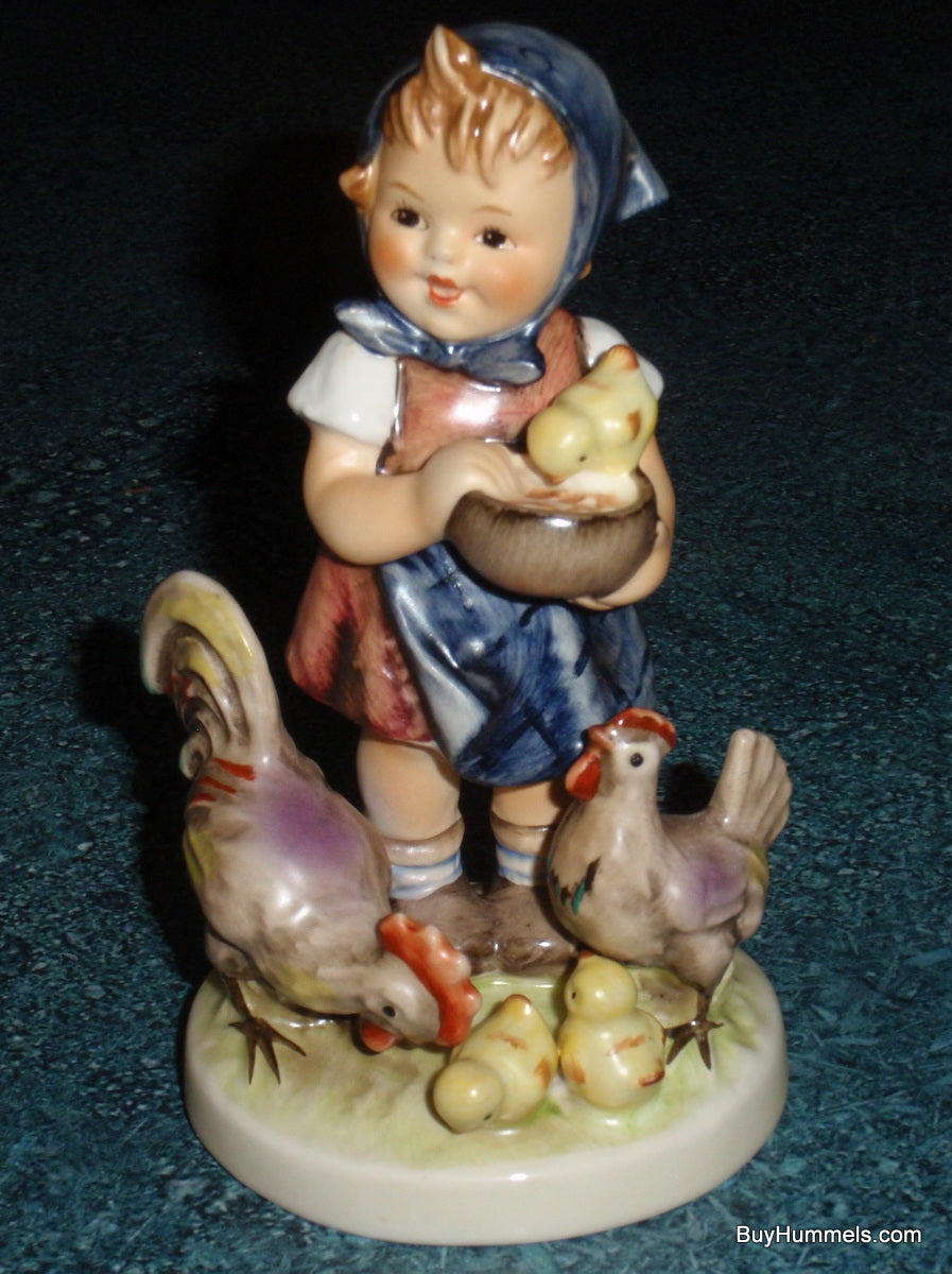 LARGE "Feeding Time" Goebel Hummel Figurine #199/1 - Little Girl Feeding Chickens!