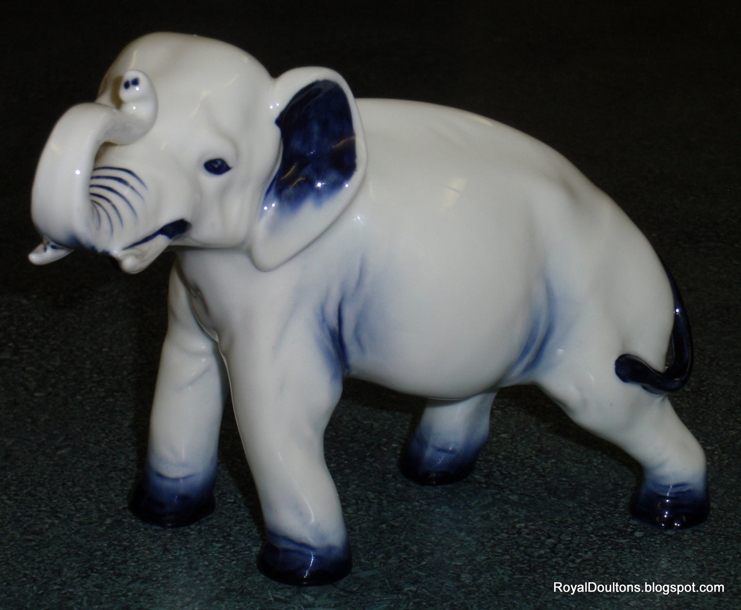 Royal Doulton Blue Flambé Elephant Figurine - Large 7.5" - Trunk in Salute - RARE