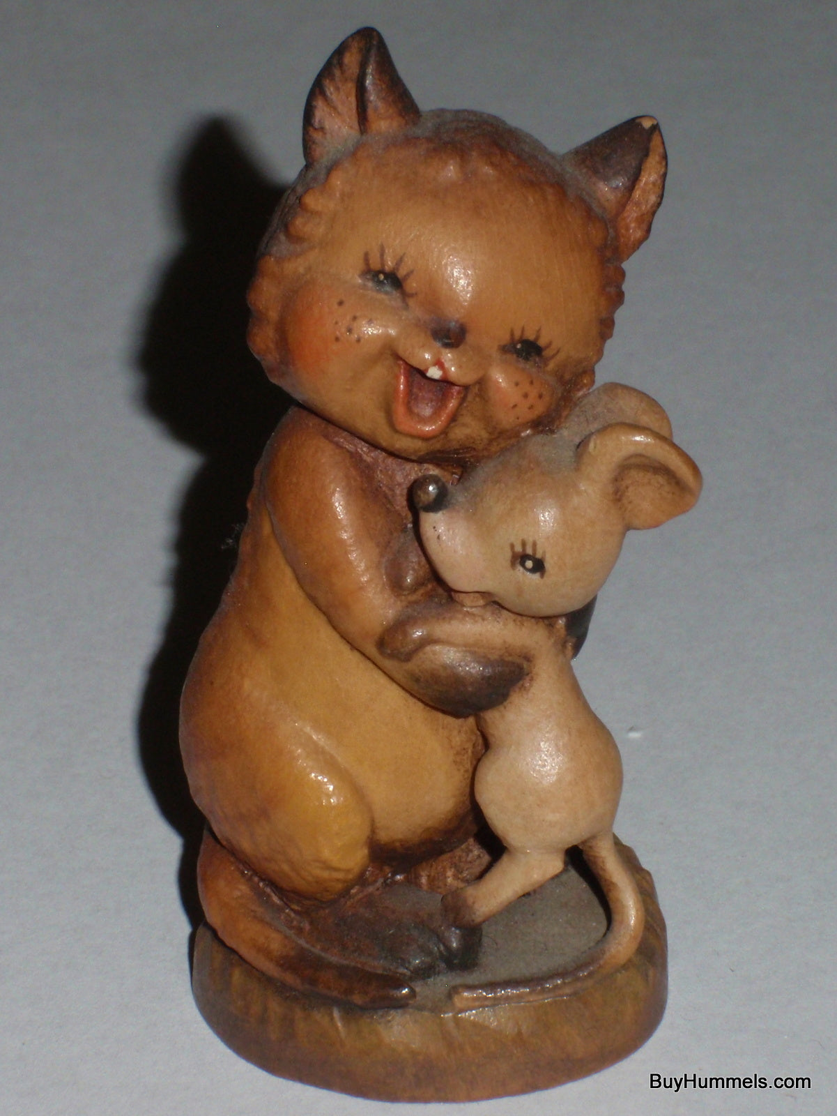 3" New Friends ANRI Ferrandiz Wood Carved Figurine - Cat & Mouse Hugging