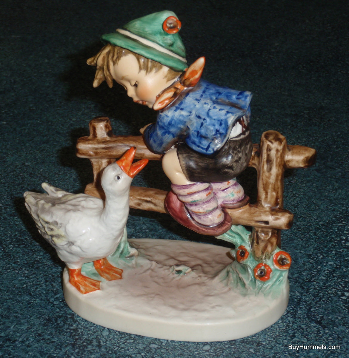 "Barnyard Hero" Goebel Hummel Figurine #195/I - Boy On Fence With Duck!