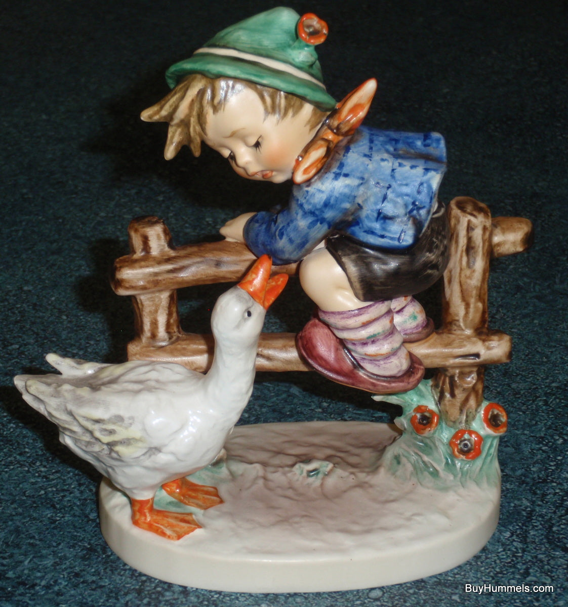 "Barnyard Hero" Goebel Hummel Figurine #195/I - Boy On Fence With Duck!