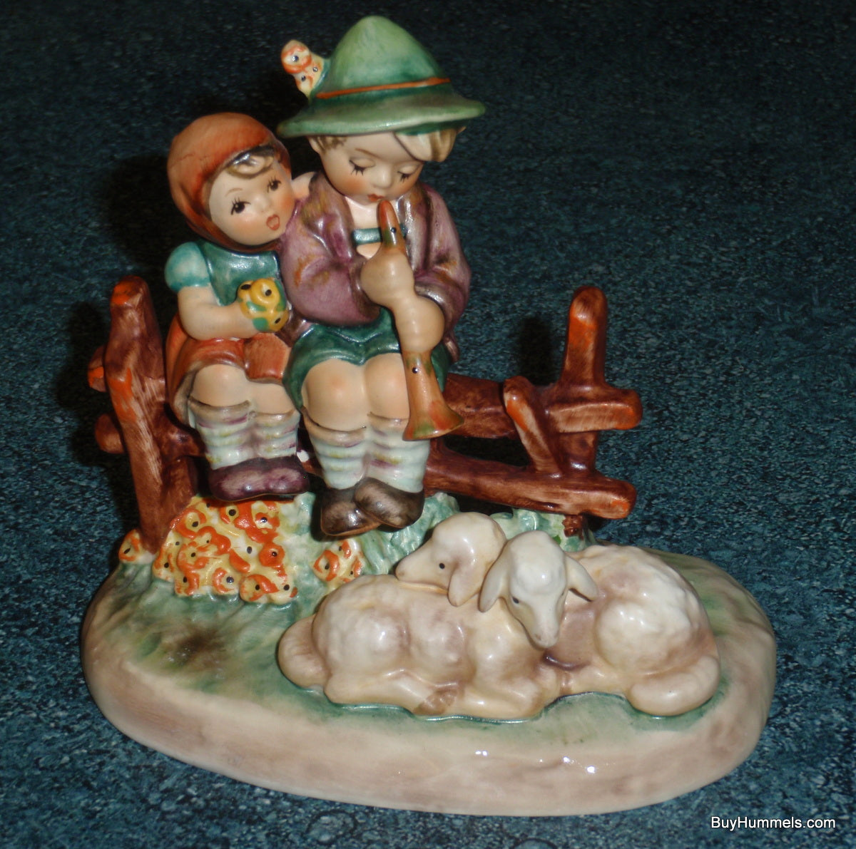 Goebel Hummel Figurine "Eventide" #99 - Boy And Girl On Fence With Sheep!