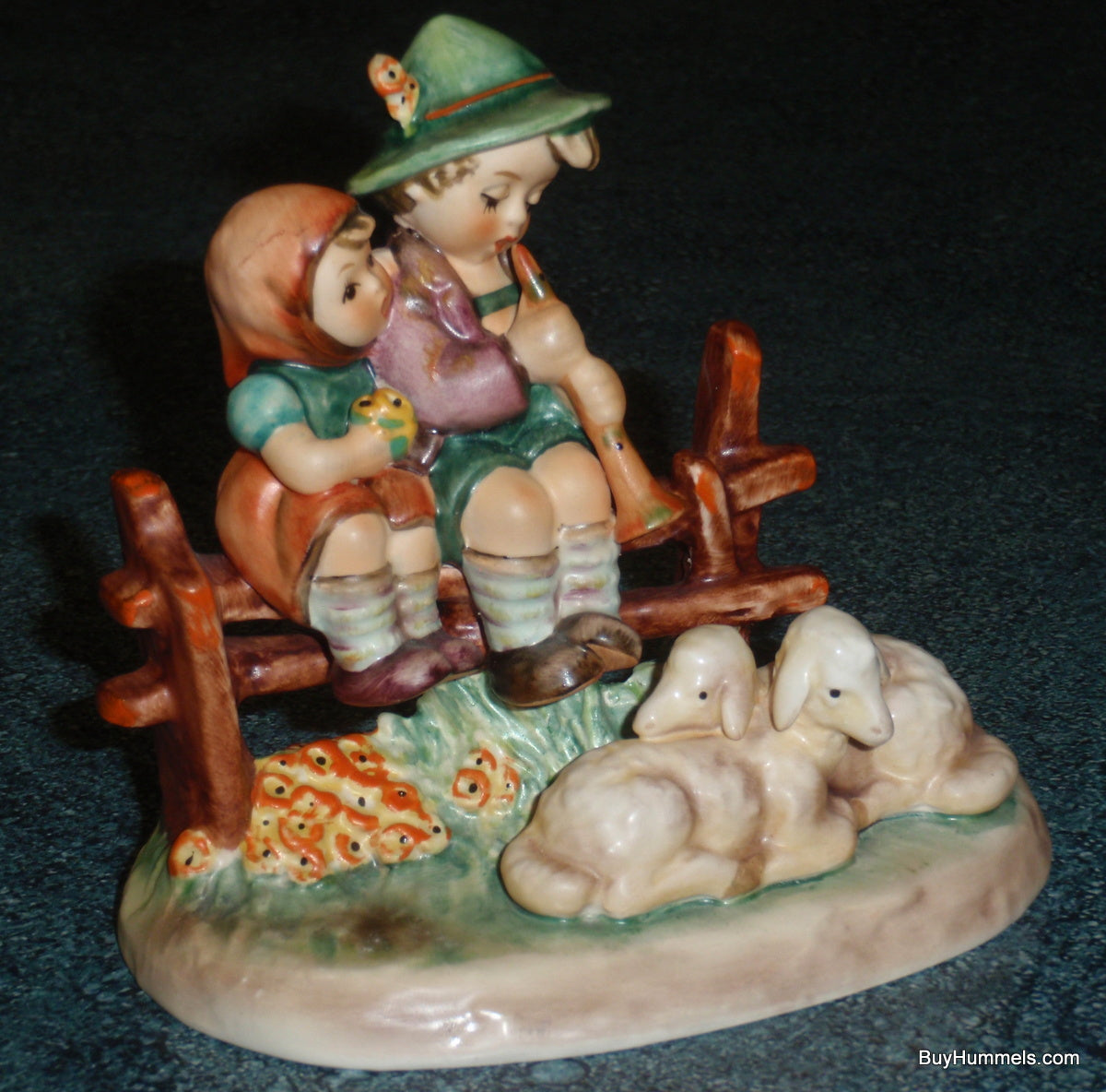 Goebel Hummel Figurine "Eventide" #99 - Boy And Girl On Fence With Sheep!