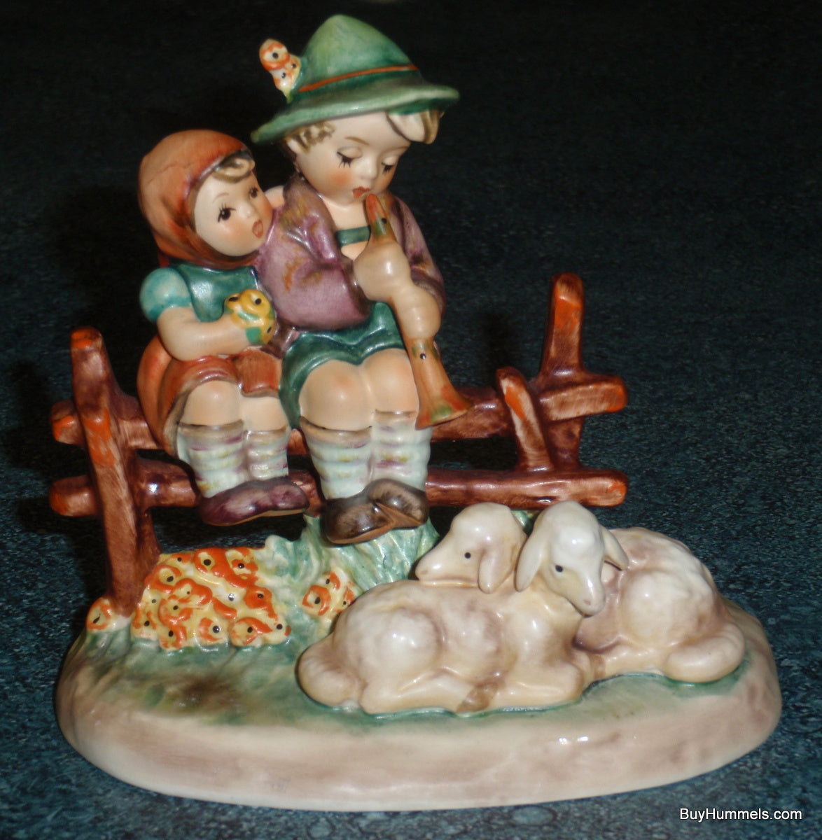 Goebel Hummel Figurine "Eventide" #99 - Boy And Girl On Fence With Sheep!
