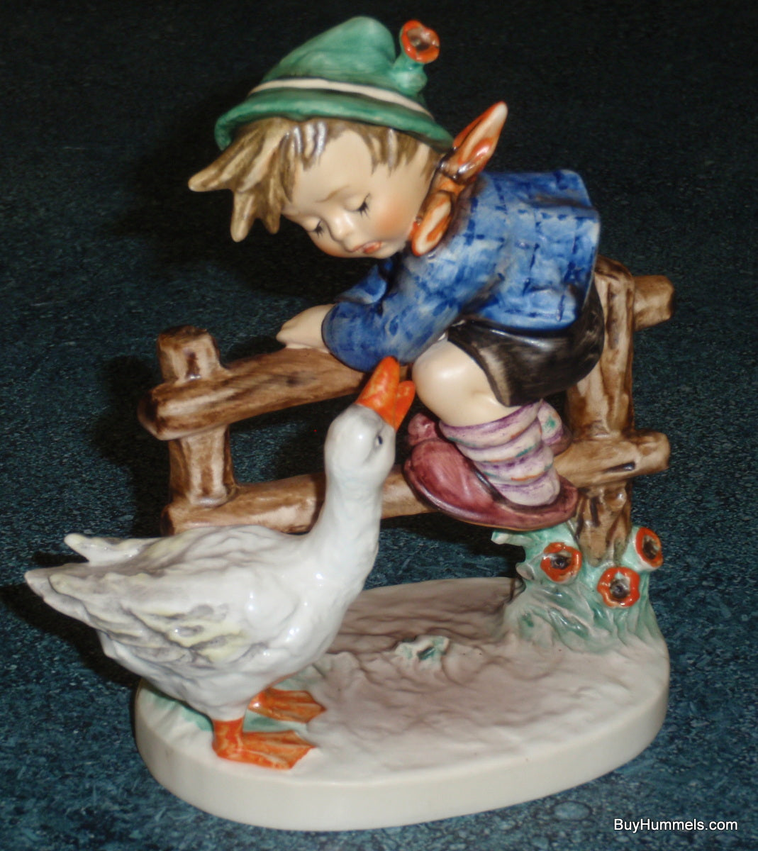 "Barnyard Hero" Goebel Hummel Figurine #195/I - Boy On Fence With Duck!