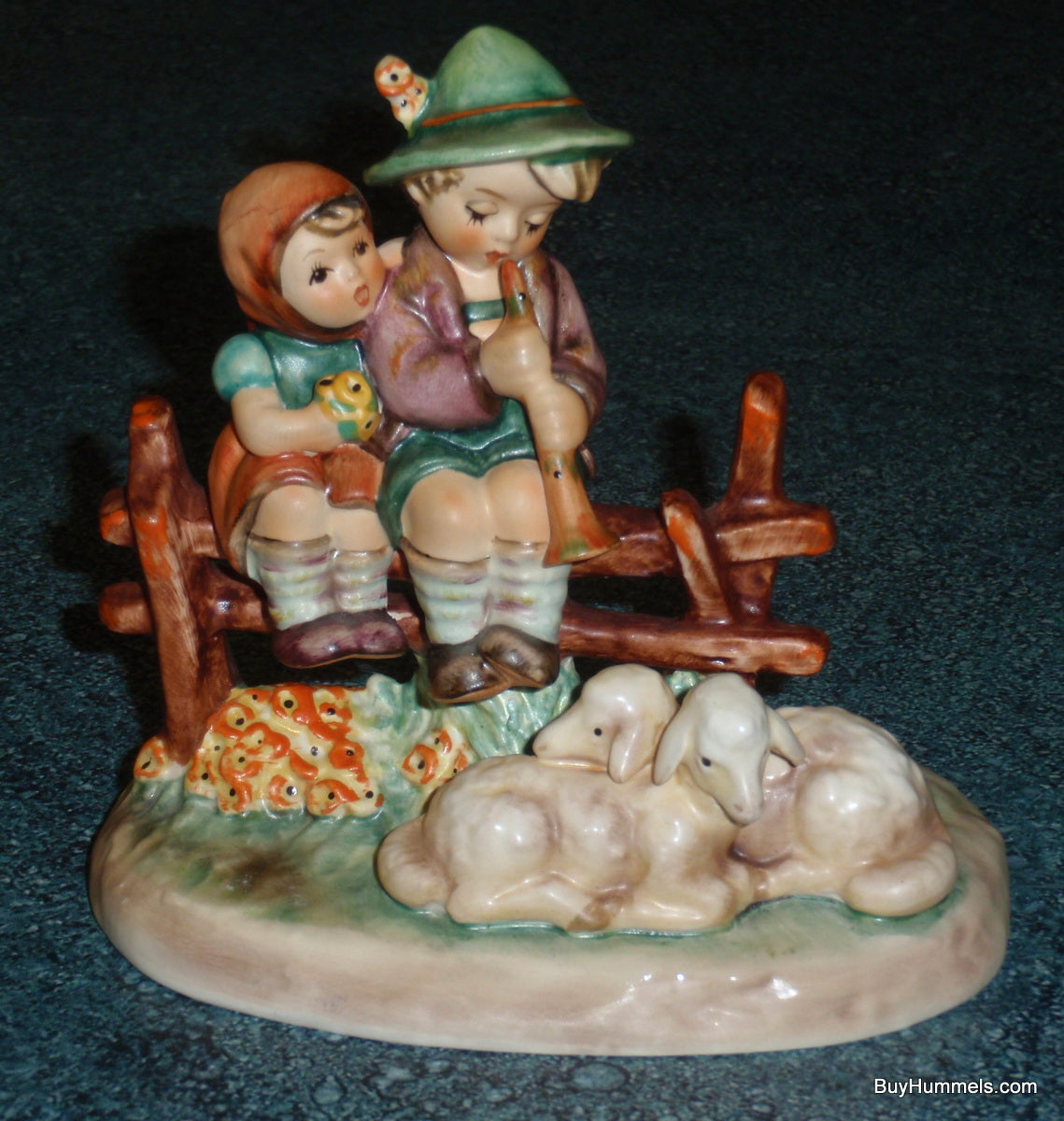Goebel Hummel Figurine "Eventide" #99 - Boy And Girl On Fence With Sheep!