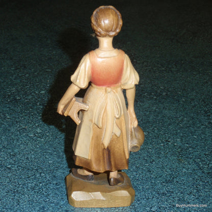 "Milk Maid" Anri Wood Carving Figurine #689021 - Signed by Ulrich Bernardi (5")