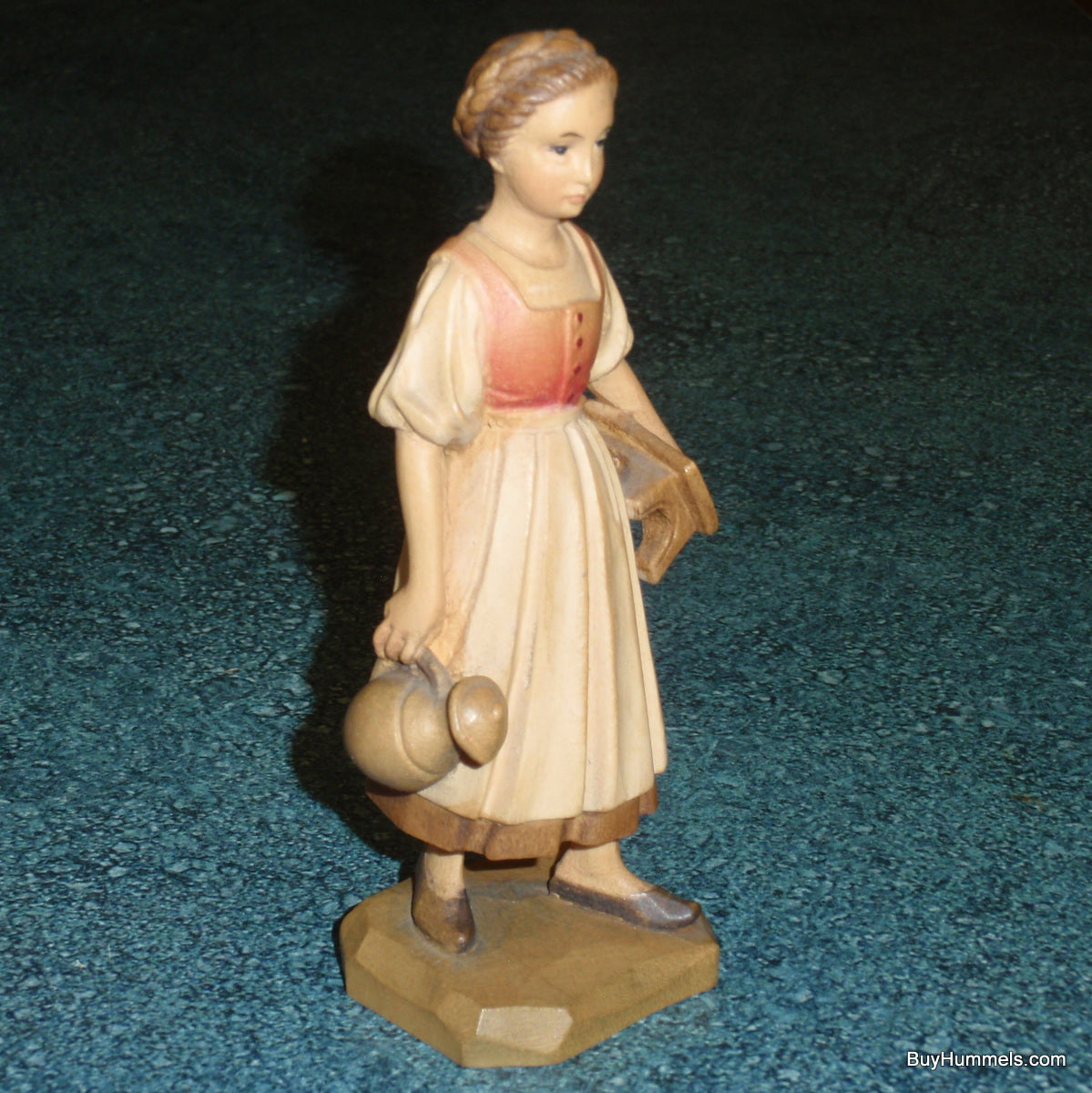 Anri Milk Maid Wood Carving Figurine Stool Jug Signed Ulrich Bernardi 689021