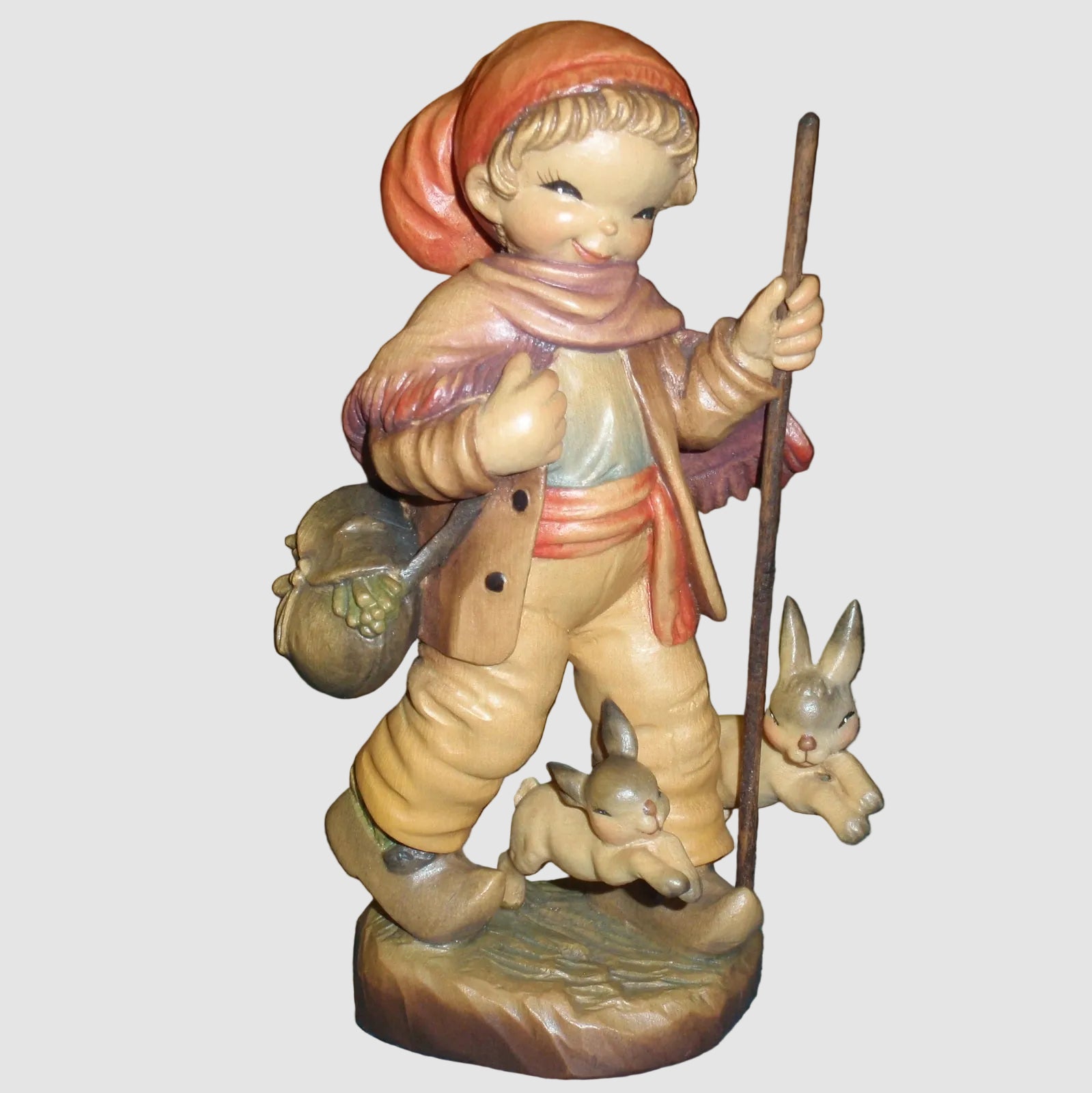 ANRI Long Journey Woodcarving Figurine 651-641 Juan Ferrandiz Signed Ulrich Bernardi Hand Carved Italy Wooden Boy Rabbits Adventure