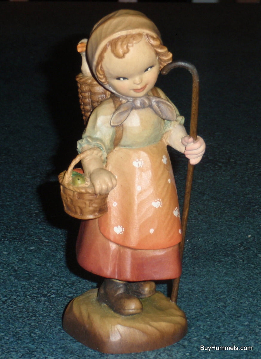 Anri "To Market" Hand Carved 6" Wood Figurine By Ferrandiz - Little Girl With Basket And Duck!