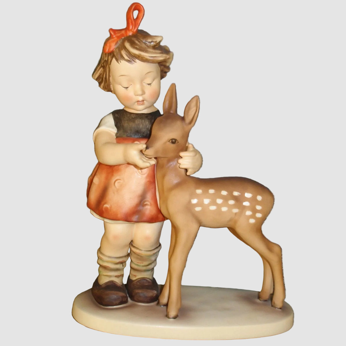 Goebel Hummel Friends Figurine 136 V Large Little Girl Fawn Baby Deer Reinhold Unger Vintage Germany Porcelain Matte Finish