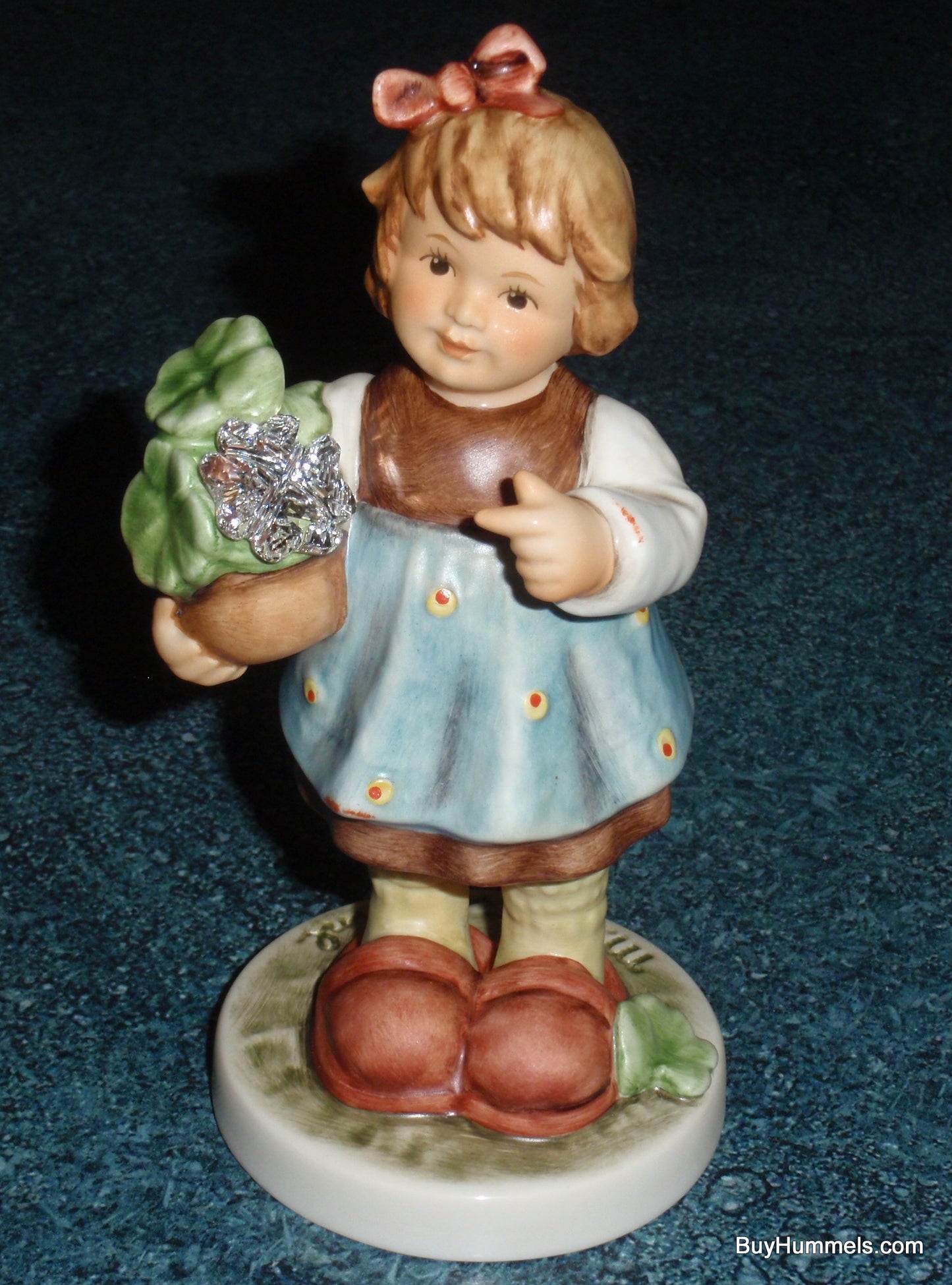 Goebel Hummel 2387 Lucky Girl with Swarovski Crystal Clover Figurine