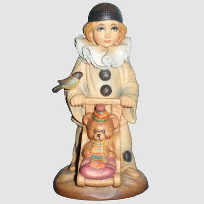 ANRI Pierrot Clown Wood Carving J.C. Gibert 4 Inch Limited Edition Teddy Bear Bird Italian Hand Carved Wooden Figurine