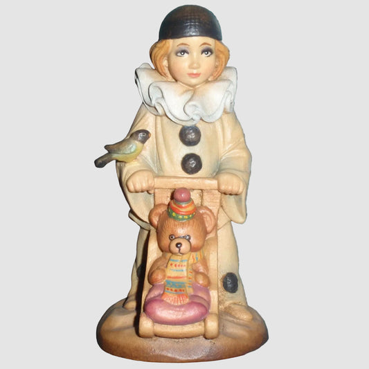 ANRI Pierrot Clown Wood Carving J.C. Gibert 4 Inch Limited Edition Teddy Bear Bird Italian Hand Carved Wooden Figurine